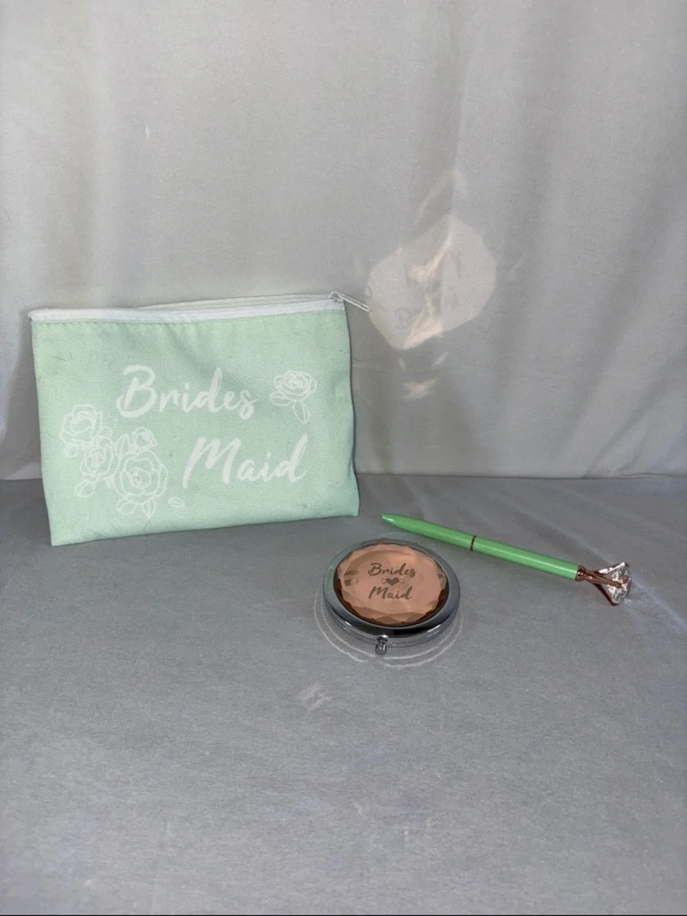 Bridesmaid Cosmetic Pouch & Compact Set in Mint